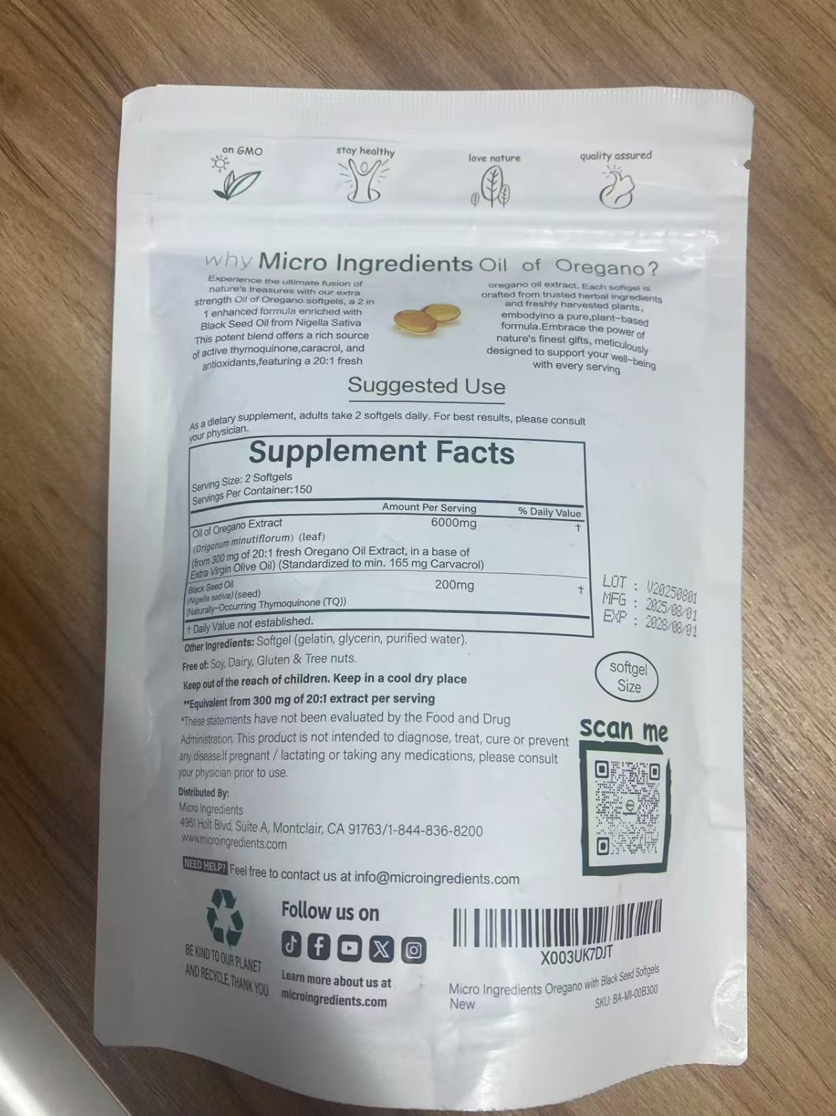 Micro Ingredients Black Seed Oil 6,000mg with Oil of Oregano, 300 Softgels