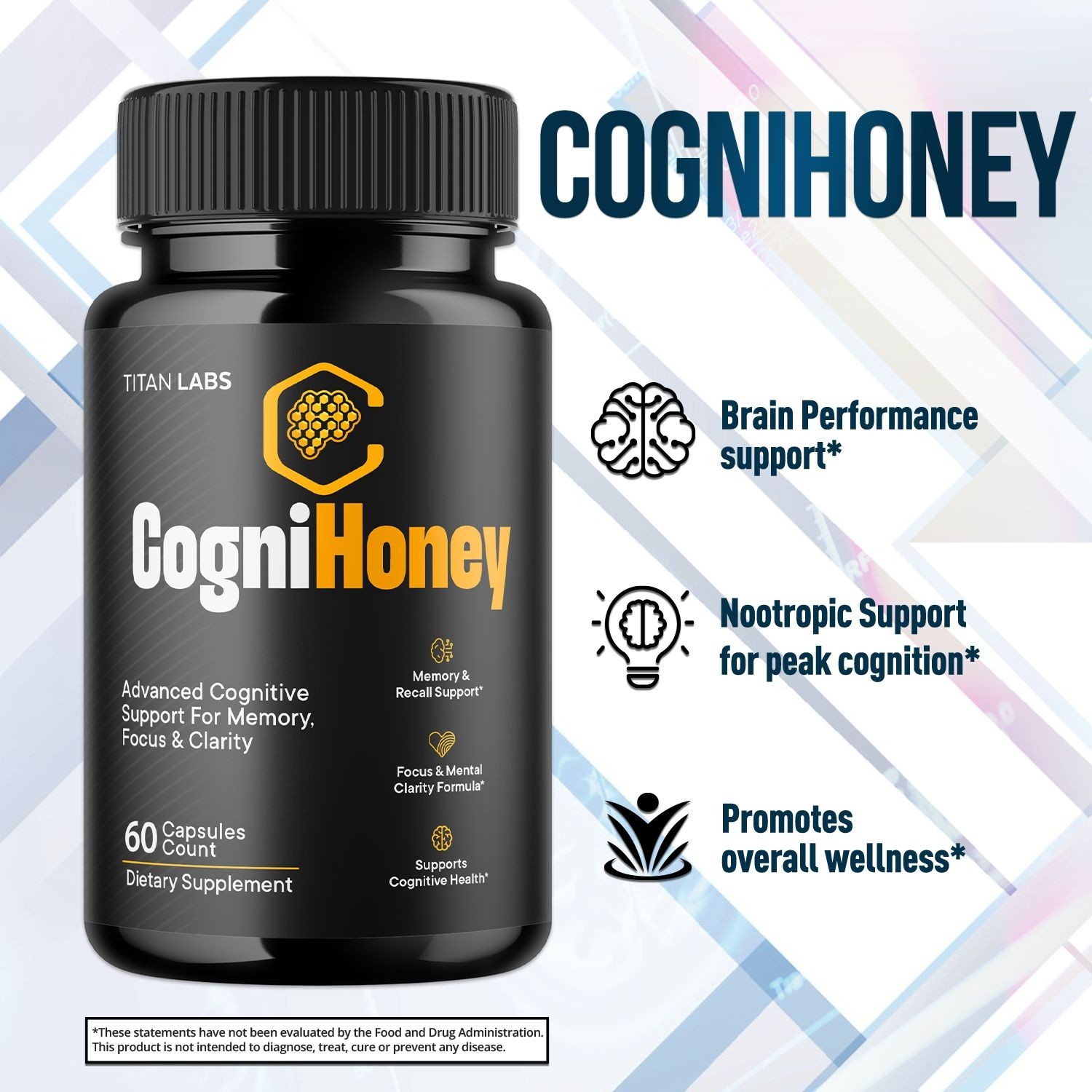 (1 Pack) CogniHoney Pills – Brain Health & Cognitive Support Supplement 60 Caps
