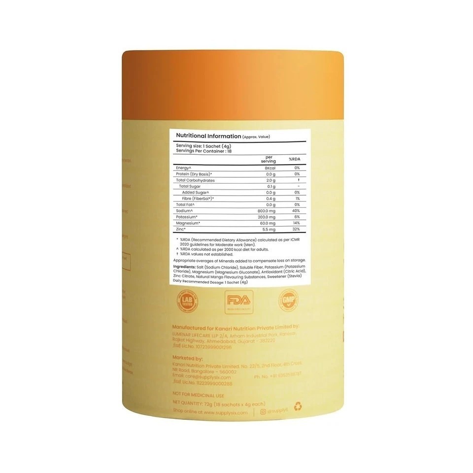 Supply6 Salts | Electrolyte Mix | Zero Added Sugar, (18 Servings, Mango) b320