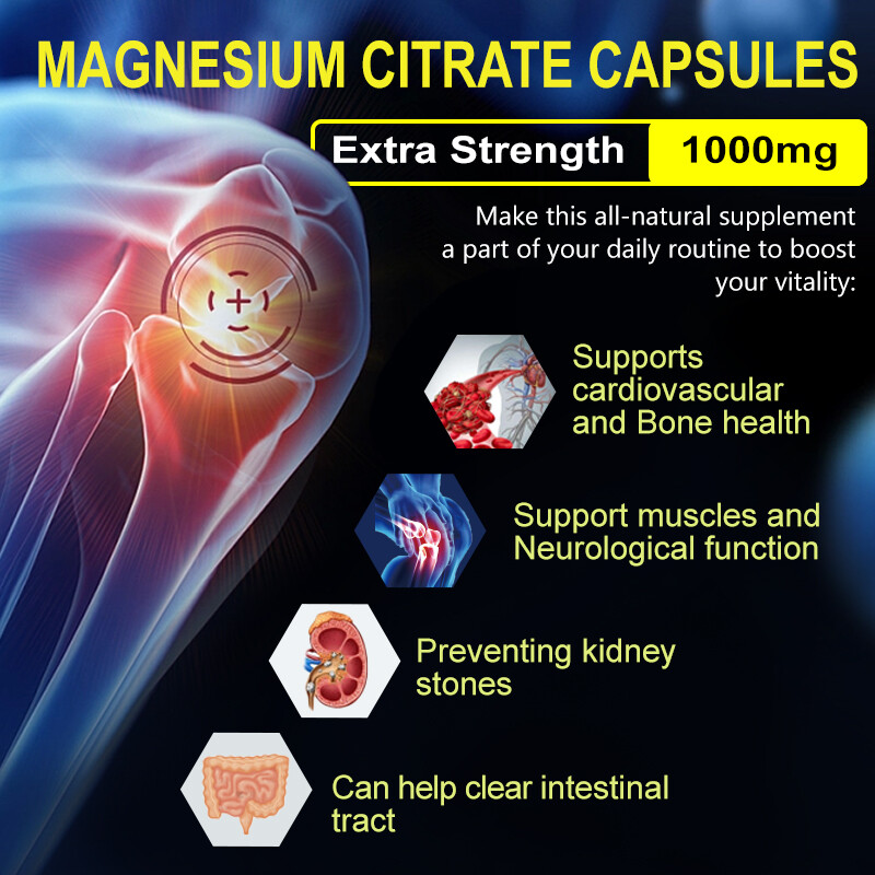 Magnesium Citrate Capsules 1000mg Supports Bone,Heart Health Citrato De Magnesio