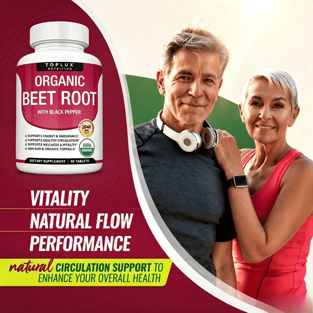 Toplux Organic Beet Root Powder Tablets – Natural Nitric Oxide Beets to Support