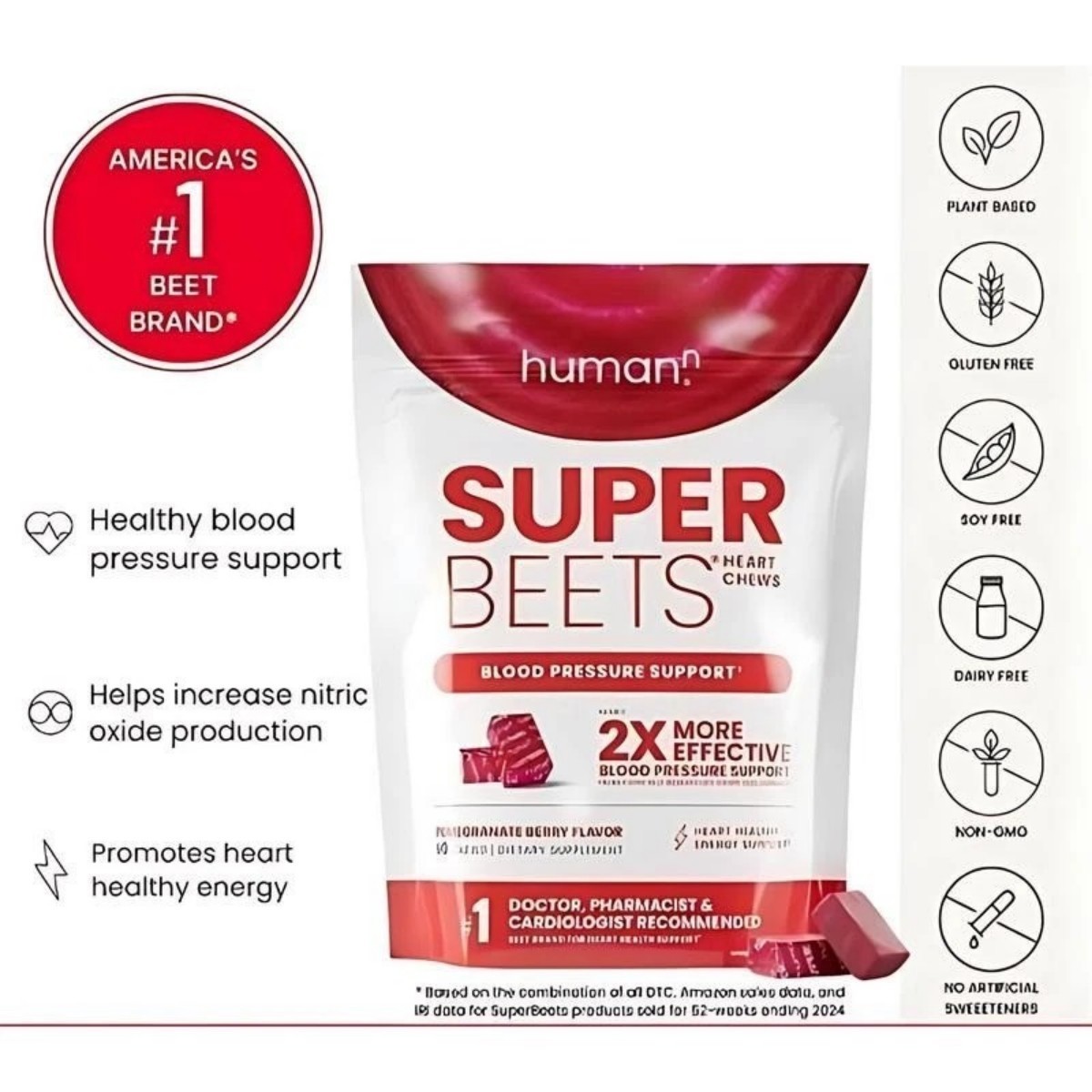 Super Beets Heart Chews | Blood Pressure & Energy Support Pomegranate Berry 60ct