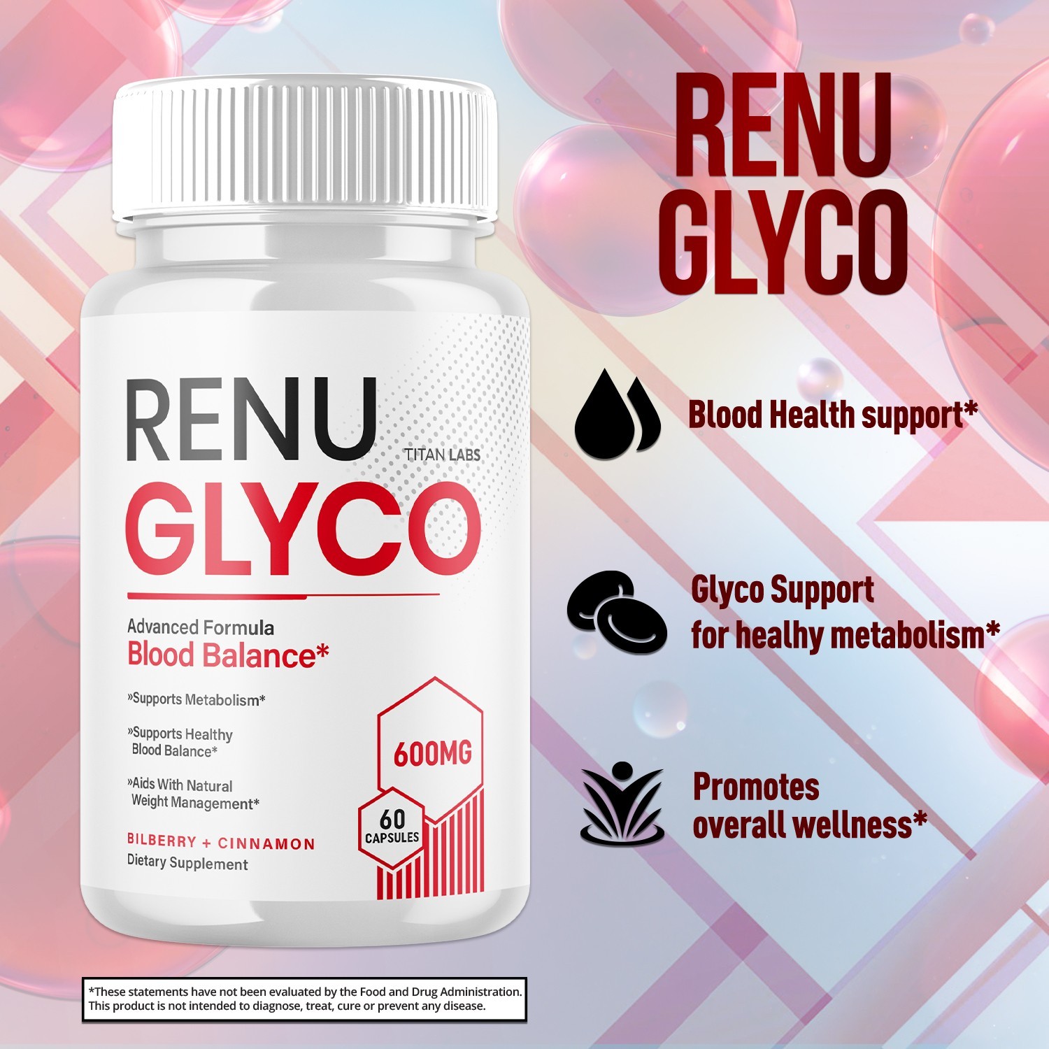 (2 Pack) Renu Glyco Advanced Blood Health Support Supplement RenuGlyco 120 Caps