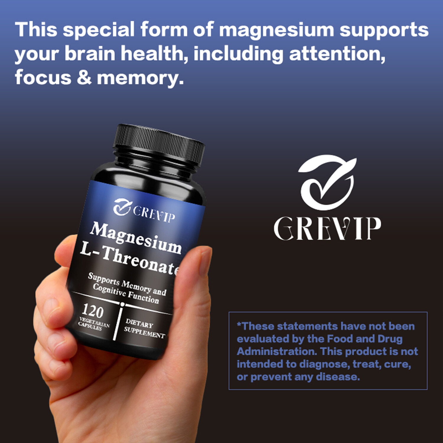120pcs Magnesium L-Threonate 2000mg – Nootropic Brain Booster, Memory & Focus
