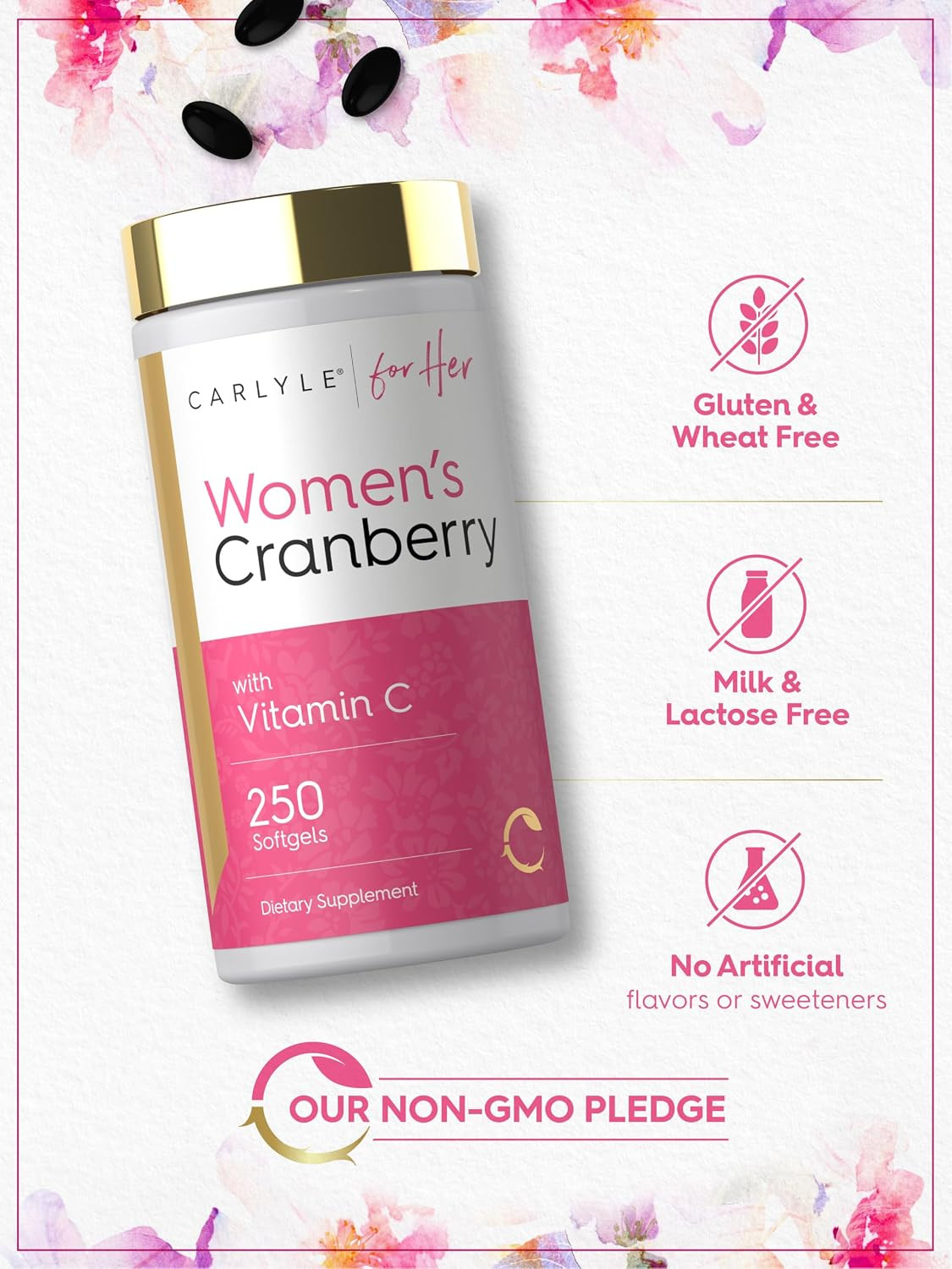 Cranberry Pills for Women 250 Softgels Concentrated Extract Supplement with Vita