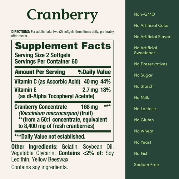 Nature’s Bounty Cranberry with Vitamin C4200 mg Equivalent, 120 Softgels & count