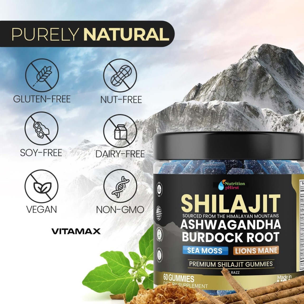 pure Shilajit Gummies 1000Mg, Sea Moss 400Mg, Ashwagandha 1000Mg 105+ Trace M
