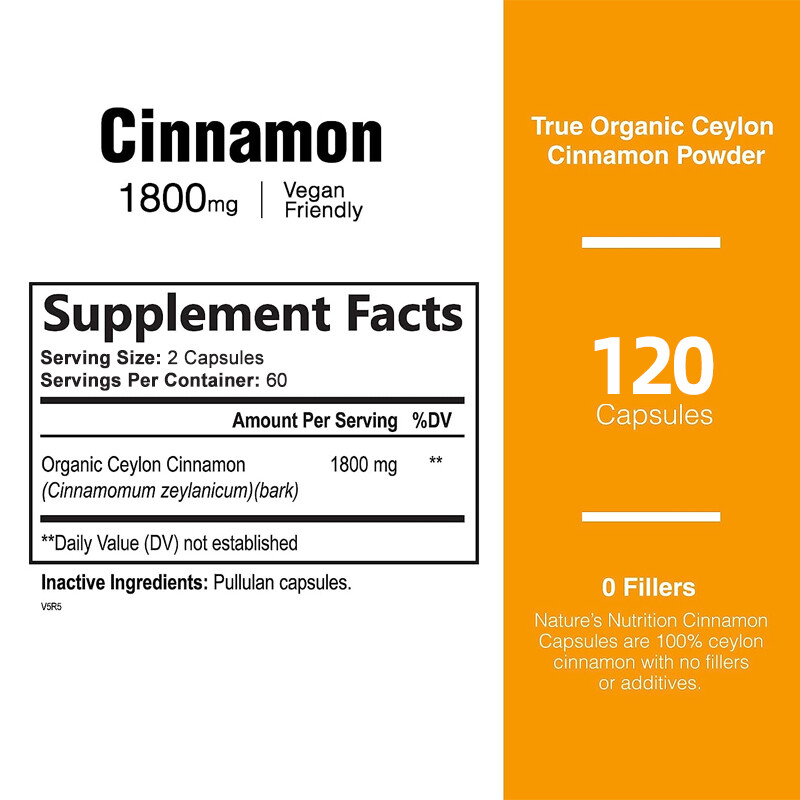 Organic Ceylon Cinnamon Capsules 1800mg – Highest Potency Blood Sugar Support