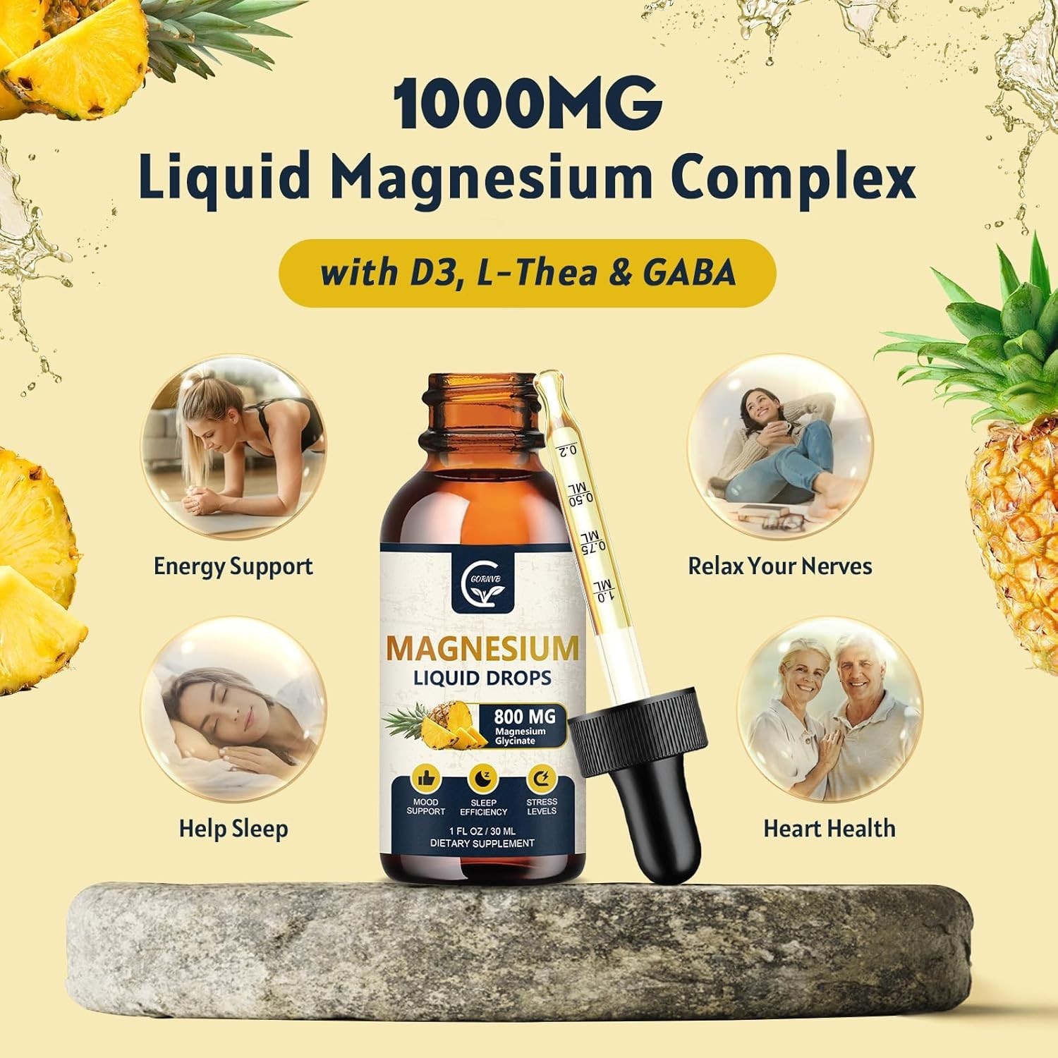 GORNVB (2 Pack) Magnesium Glycinate Liquid Drops | 1000mg Liquid Free Shipping