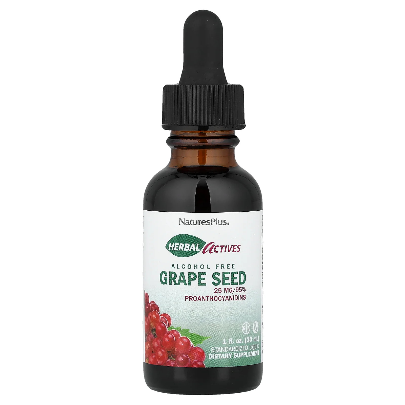2 X NaturesPlus, Herbal Actives, Grape Seed, Alcohol Free, 1 fl oz (30 ml)