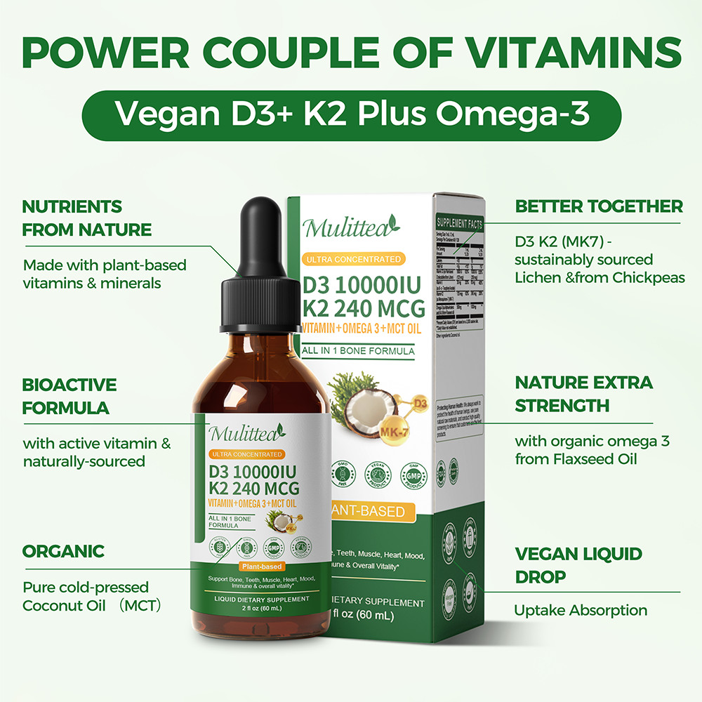 Vitamin D3 K2 Drops with MCT Oil Omega 3 & Vitamin E Bone Immune Support