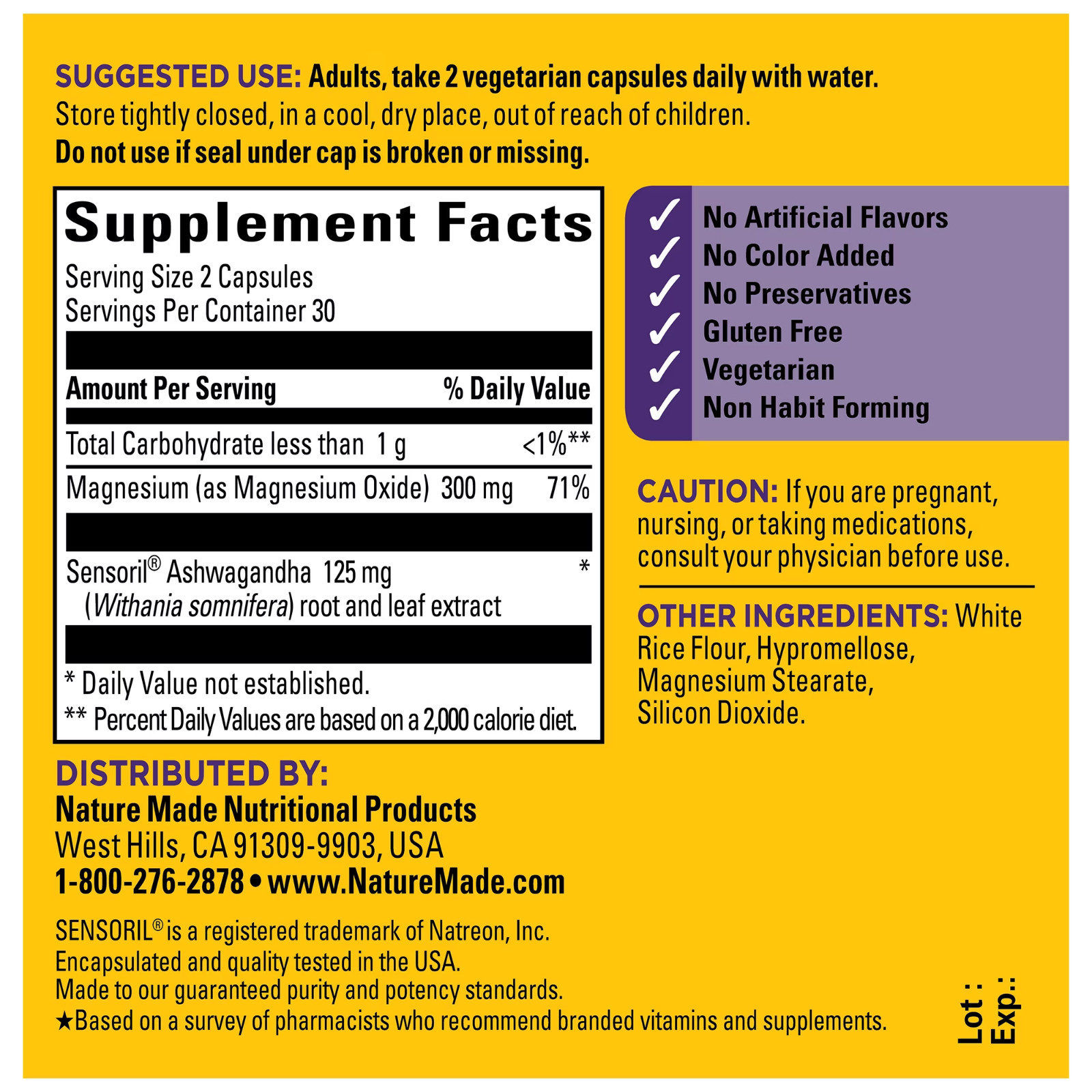 Nature Made Magnesium + Ashwagandha Capsules, Stress 60 Count (Pack of 1)