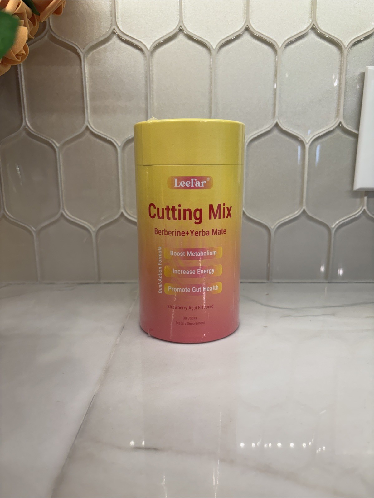 LeeFar Cutting Drink Mix Berberine Yerba Mate Strawberry Acai 30 sticks