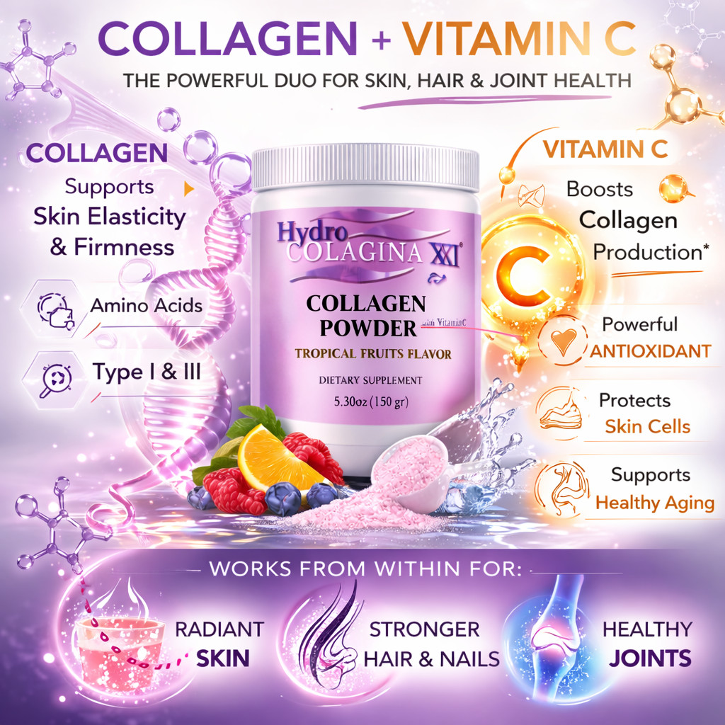 2 Pack Collagen Powder with Vitamin C Tropical Flavor Skin Hair Nails Support