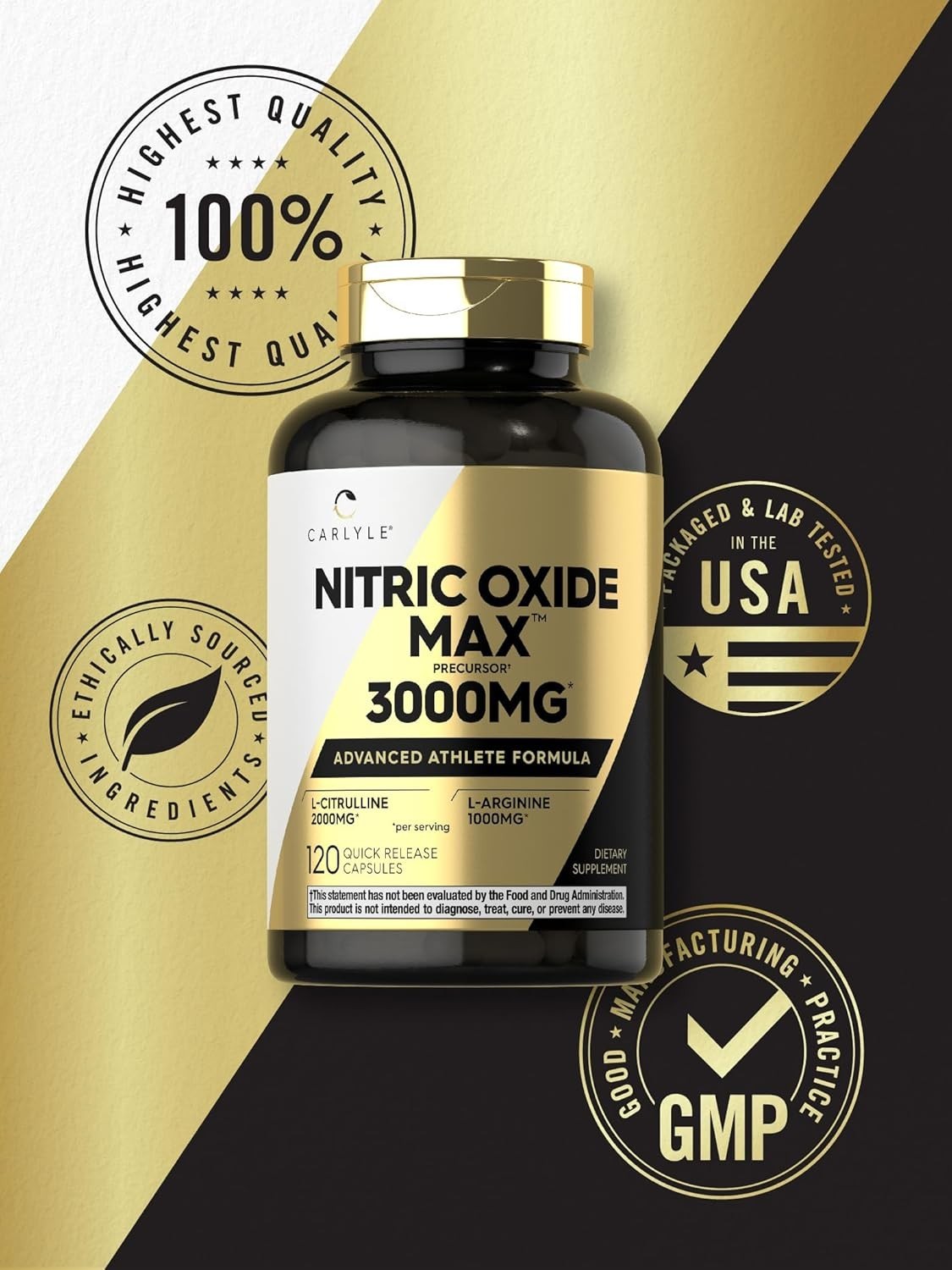 Nitric Oxide Supplement 3000mg 120 Capsules L-Arginine L-Citrulline Men Women