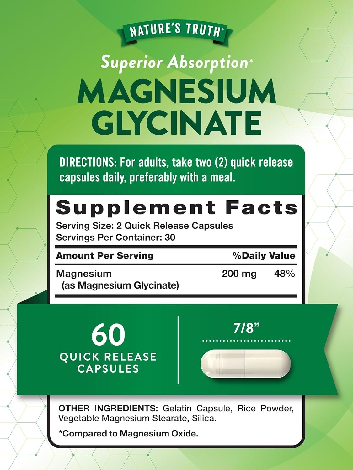 2 Pack Magnesium Glycinate 200mg 120 Caps (2×60) Sleep, Cramping, Blood Pressure