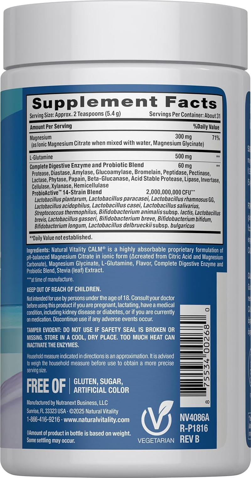 Natural Vitality Calmful Gut Powder, Probiotics Enzymes, Wildberry, 6oz