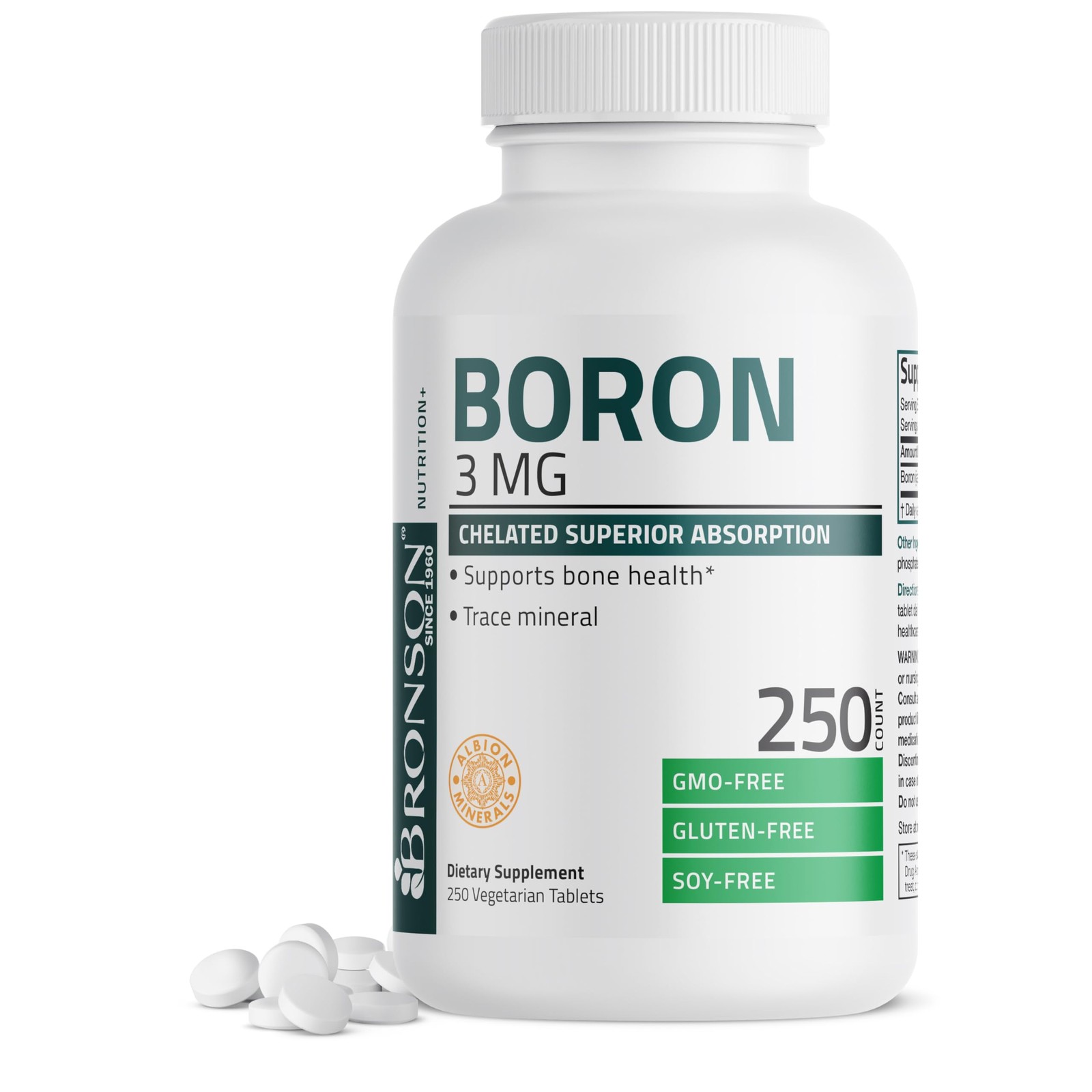 Bronson Boron 3 MG Chelated Superior Absorption 250 Count (Pack of 1)