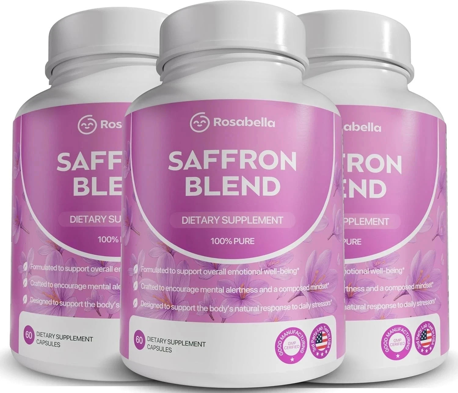 3 PACK Rosabella Saffron Blend – Mood & Focus, Non-GMO..