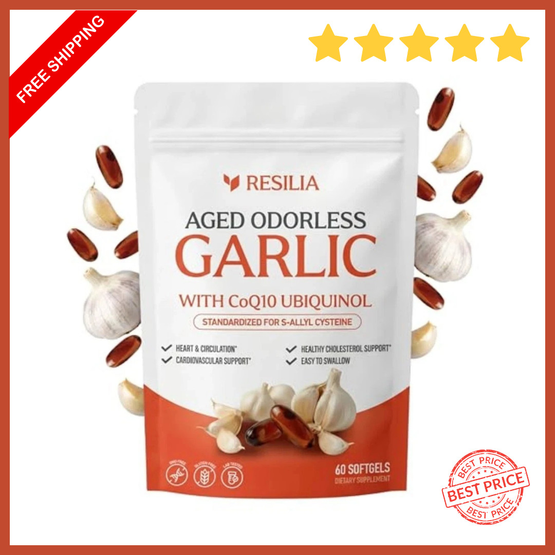 Resilia Garlic Extract 1200mg Softgels (60 Count) – Odorless Aged Garlic Extra..
