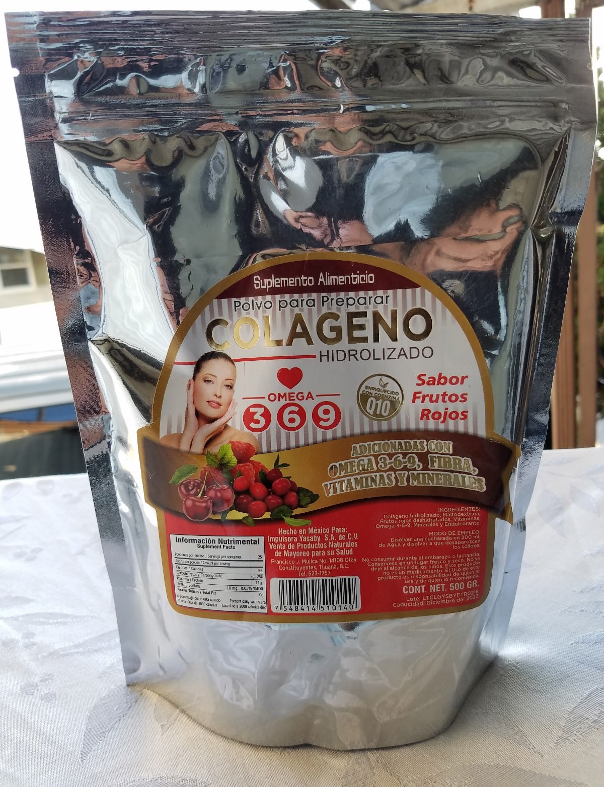 1X Colageno Hidrolizado 500g, Omega 3-6-9 ( Q10 )(Sabor Frutos Rojos ) ( 1 Bag )