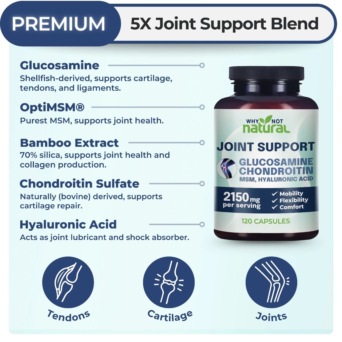 Joint Support Glucosamine Chondroitin MSM Capsules for Mobility & Flexibility