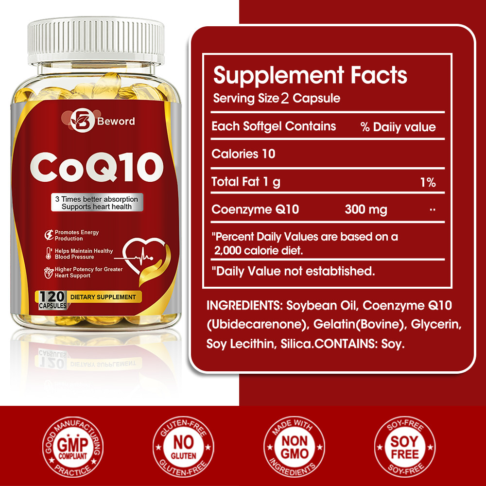 CoQ10 300mg 120 Softgels Coq10 Coenzyme Q10 Heart Support NON GMO