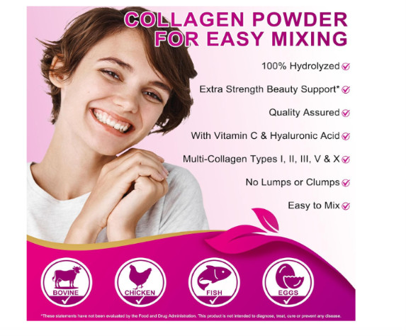 Multi Collagen Peptides Powder Types I II III V X Biotin Vit C Hyaluronic Acid 1