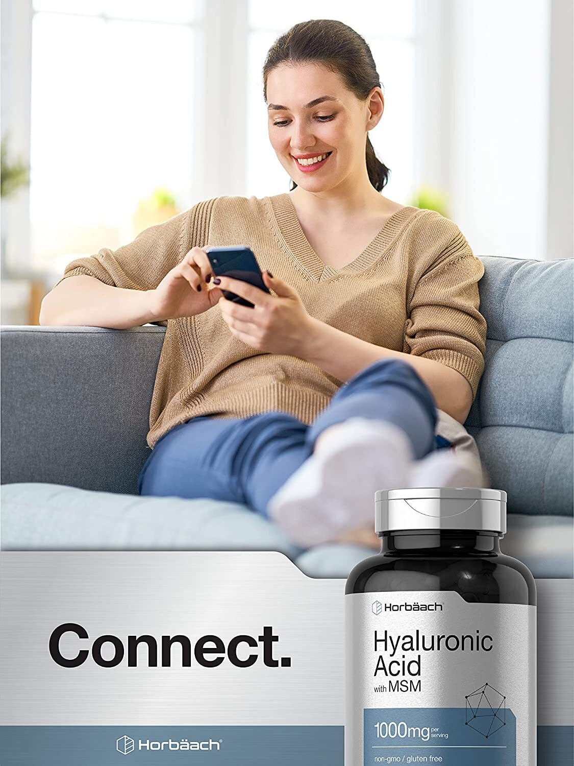Hyaluronic Acid with MSM | 1000 mg | 120 Capsules | Non-GMO | by Horbaach