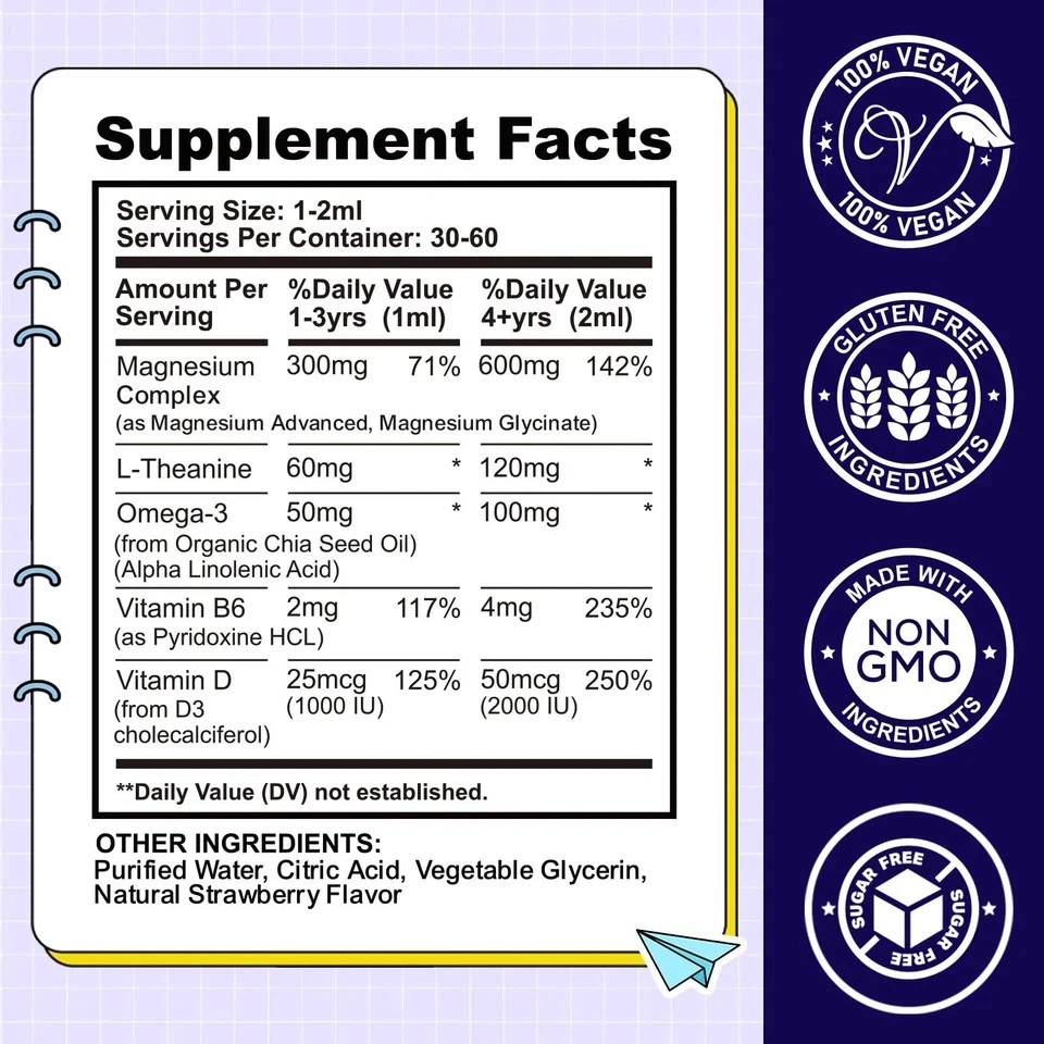 FILIHTC Kids Magnesium Complex Drops, Strawberry Flavor, 2 FL OZ/60 ML