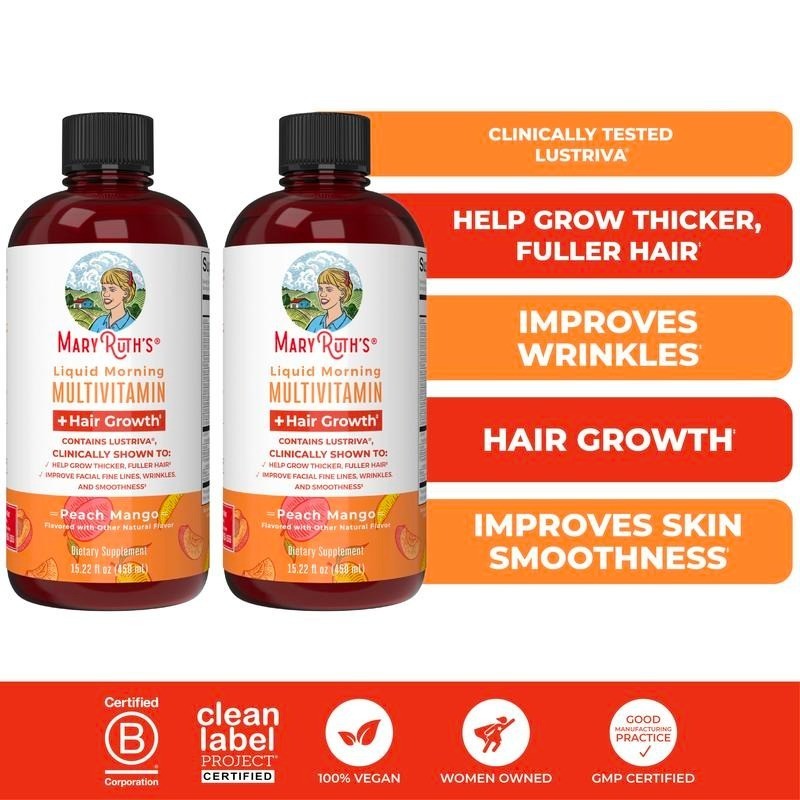 2 Bottles Lustriva Liquid Hair Multivitamin Anti Aging Skin Care Peach Mango