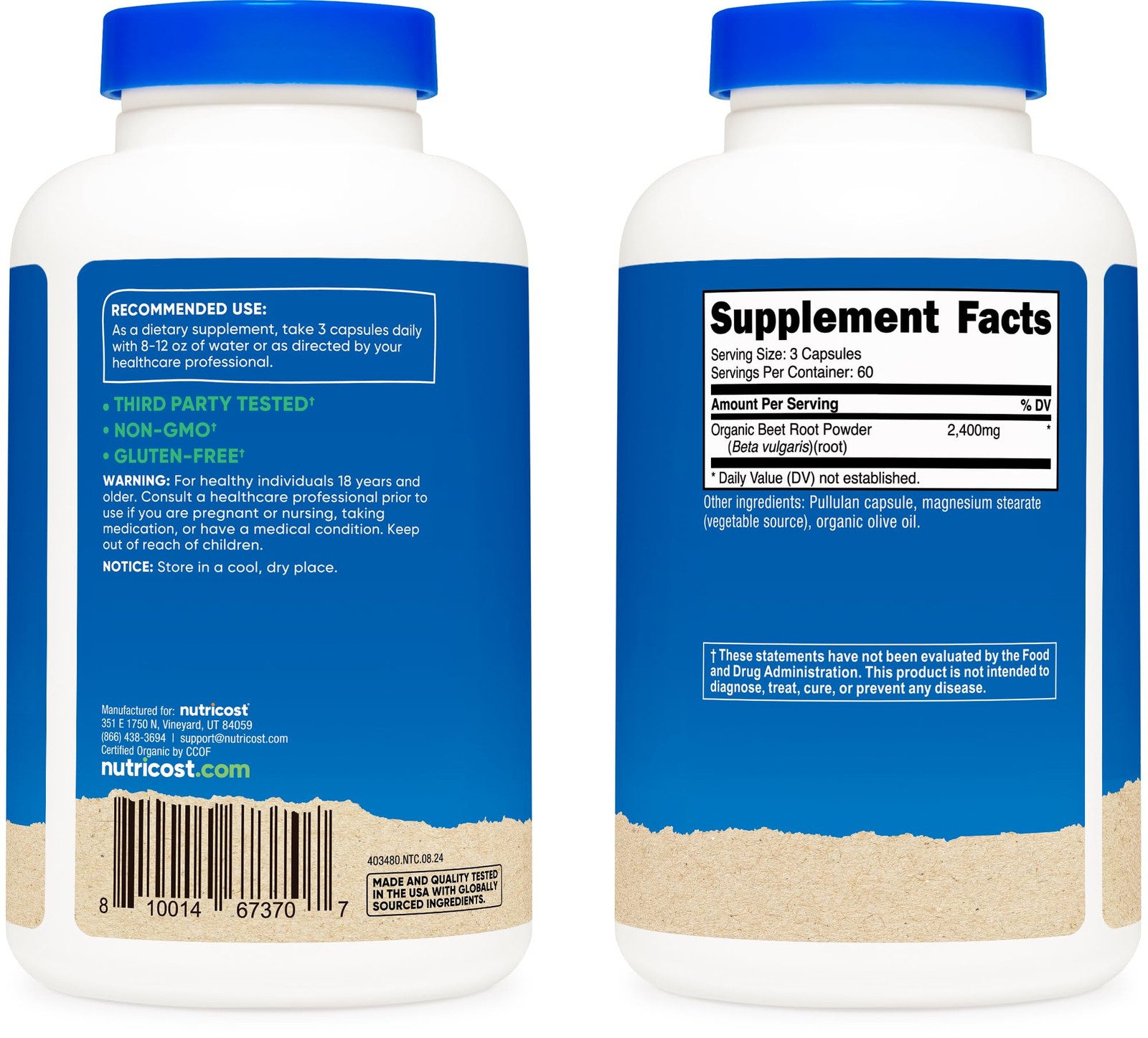 Nutricost Beet Root 2400mg, 180 Capsules – CCOF 180 Count (Pack of 1)