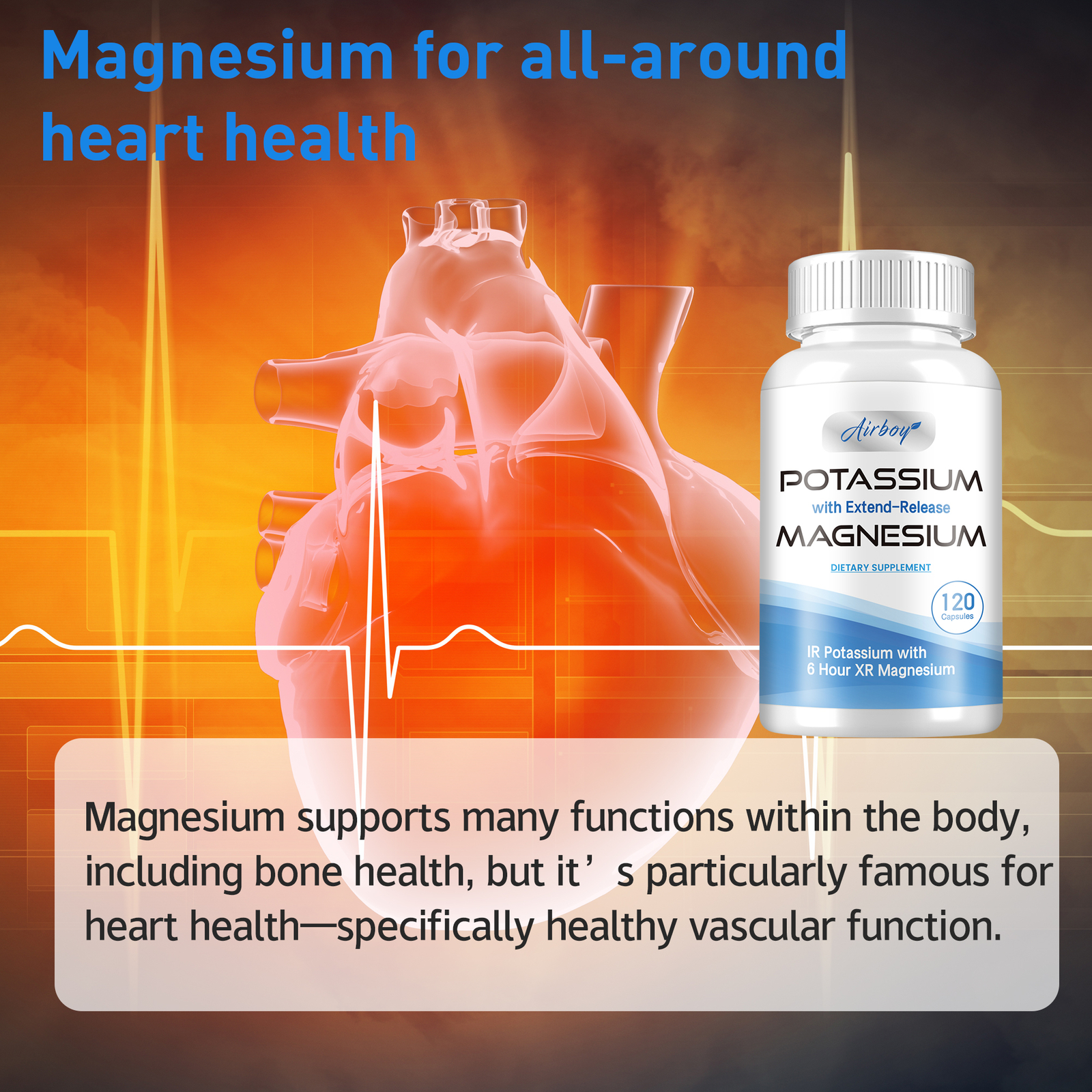 Potassium + Magnesium – Supports Blood Pressure and Heart Health, Muscle Health.