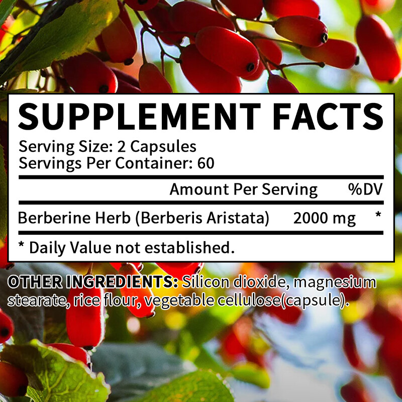 Berberine 2000 Mg 30/60/120 Capsules Heart Health & Immunity, Non-GMO