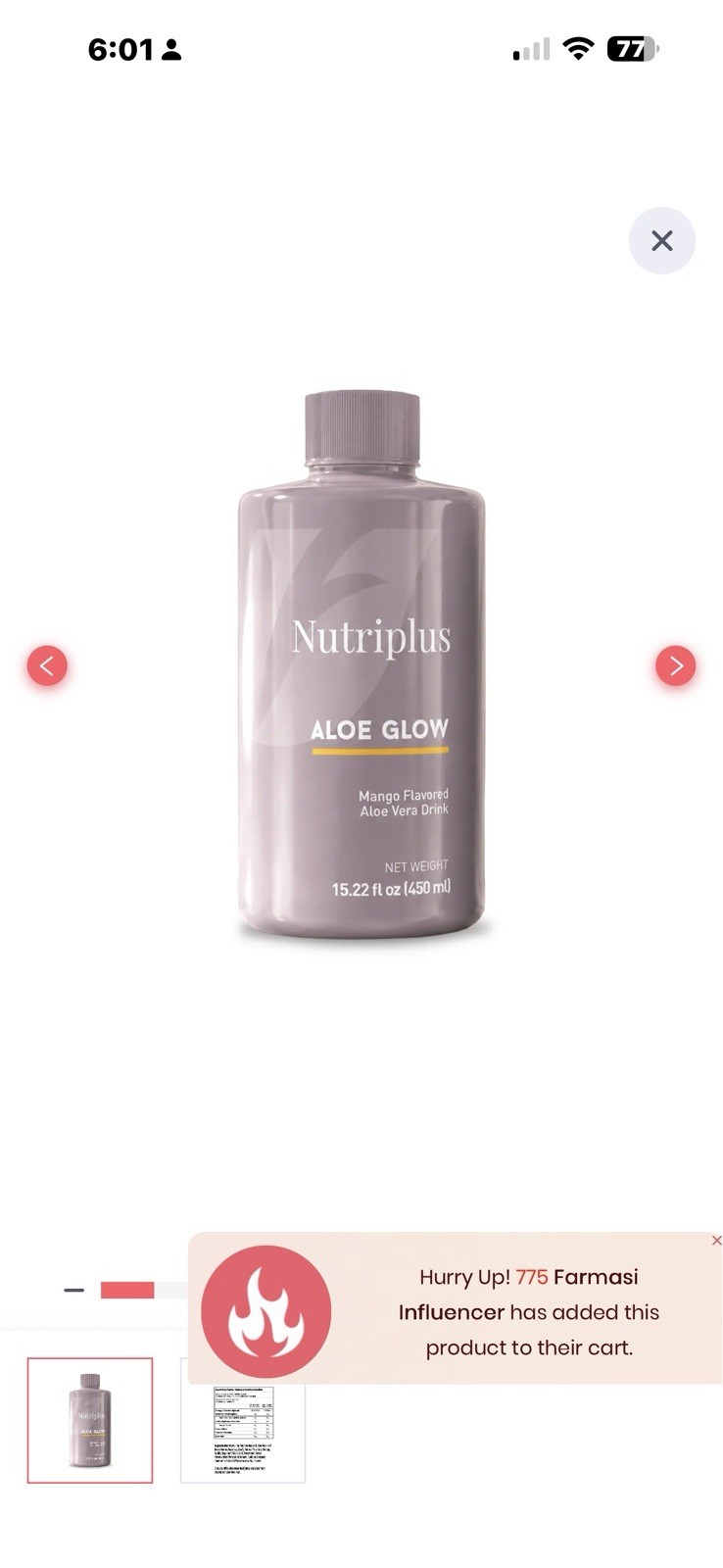 Farmasi Nutriplus Aloe Glow Mango Supplement 15.22 fl oz