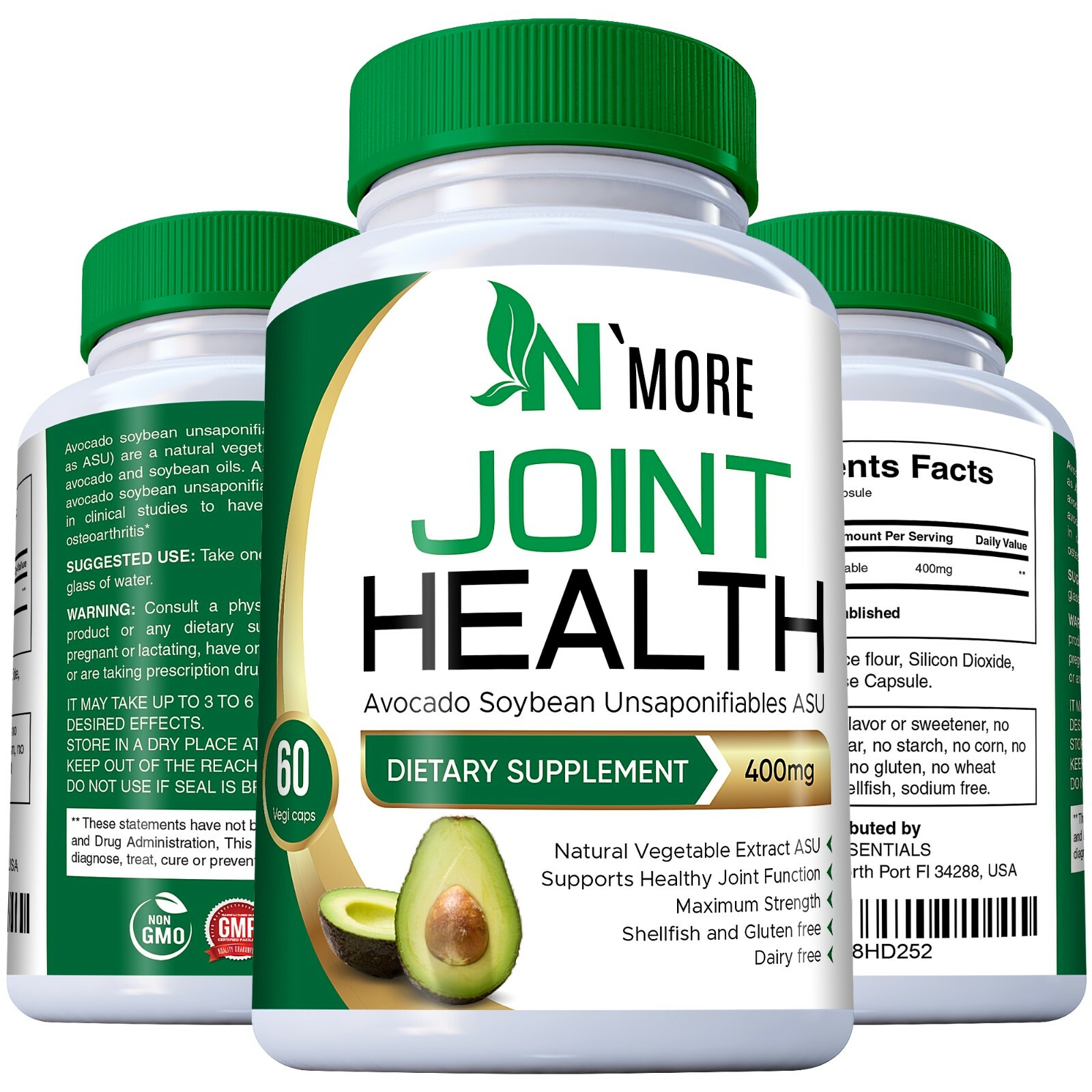 Avocado Soybean Unsaponifiables Joint Health Supplement 400 mg, Non-GMO, Dairy,