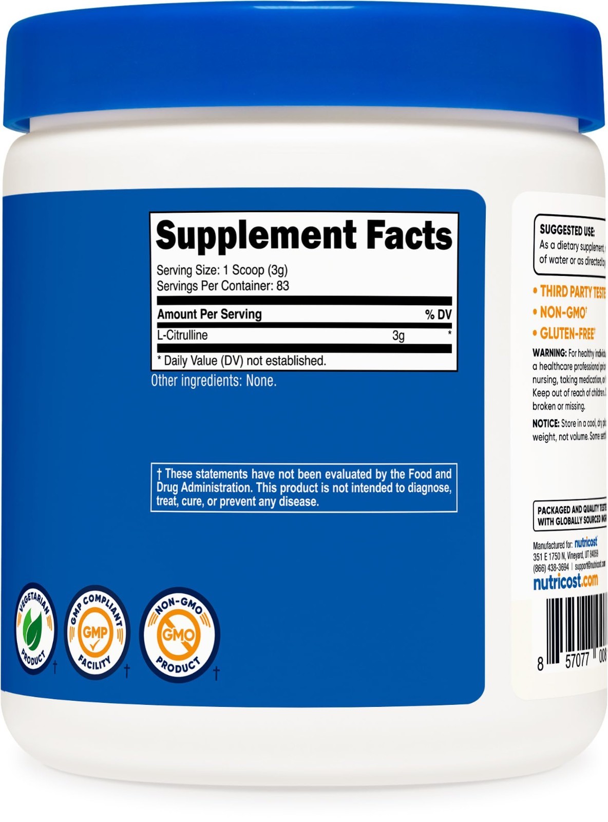 Pure L-Citrulline Powder 250g – Boost Energy, Enhance Performance, Muscle Suppor