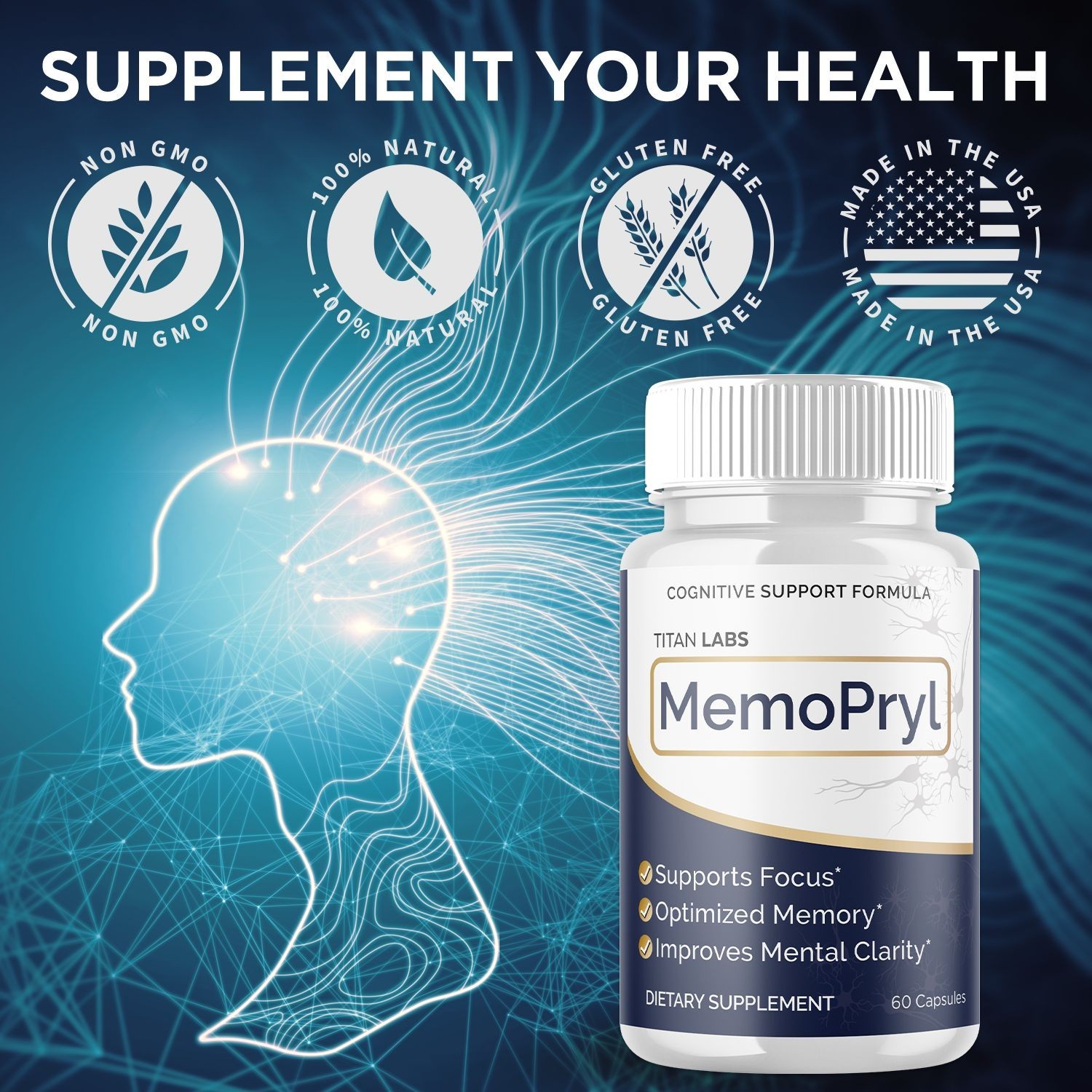 (1 Pack) MemoPryl Nootropic All Natural Brain Supplement Memo Pryl 60 Capsules