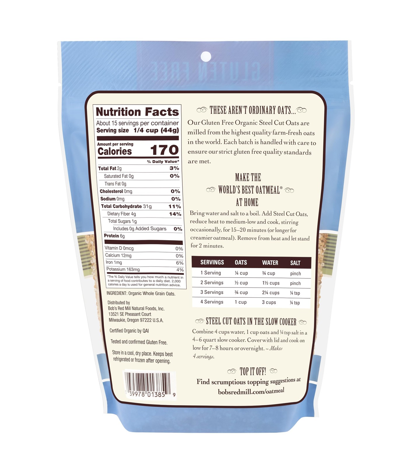 Bob’s Red Mill Gluten Free Organic Steel Cut Oats, 24oz 24 Ounce (Pack of 4)