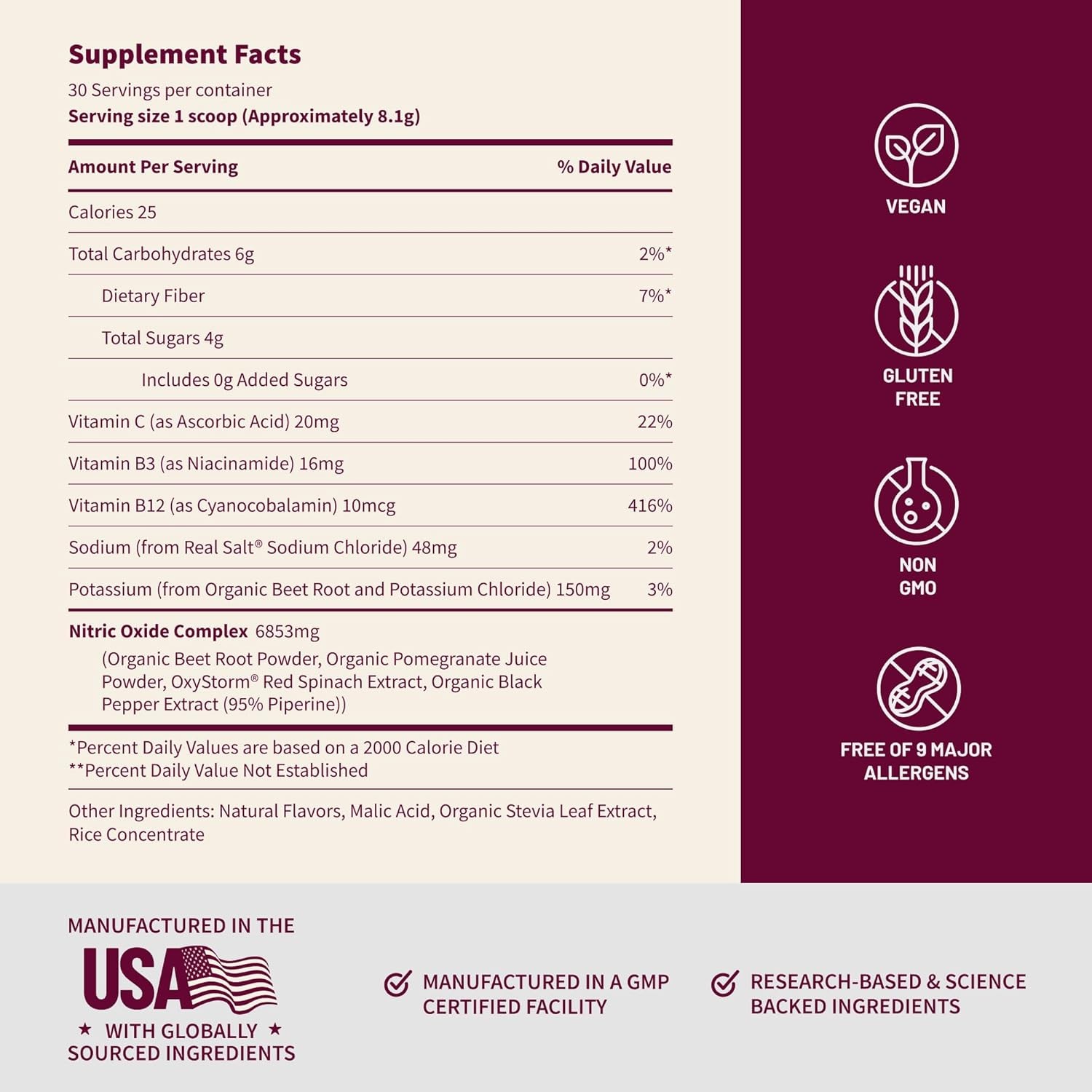USDA Organic Beet Root Powder Nitric Oxide Supplements for Men Women Pomegranate