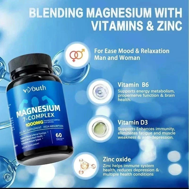 3PCS Viyouth Magnesium 7 Complex Capsules 60 Count Sleep Support Bone Health**