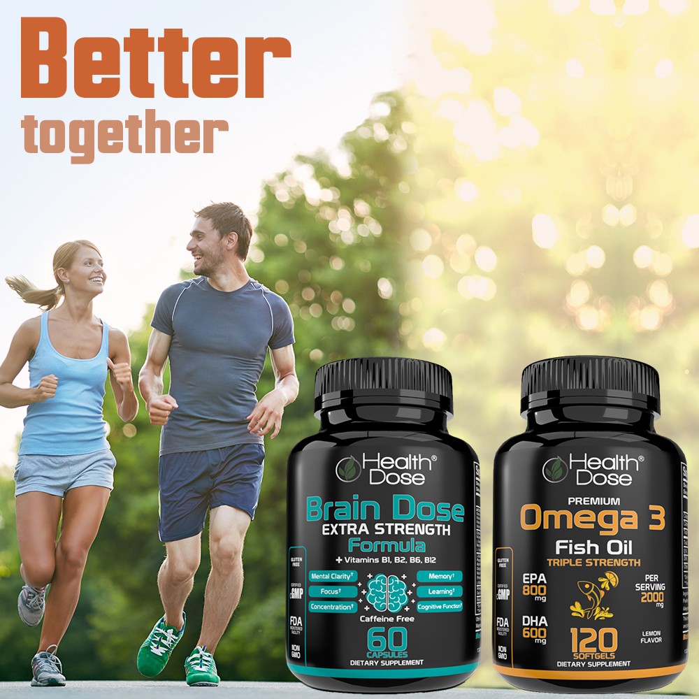Health Dose Brain Dose 60 Capsules Mental Clarity & Natural Energy Pack of 2