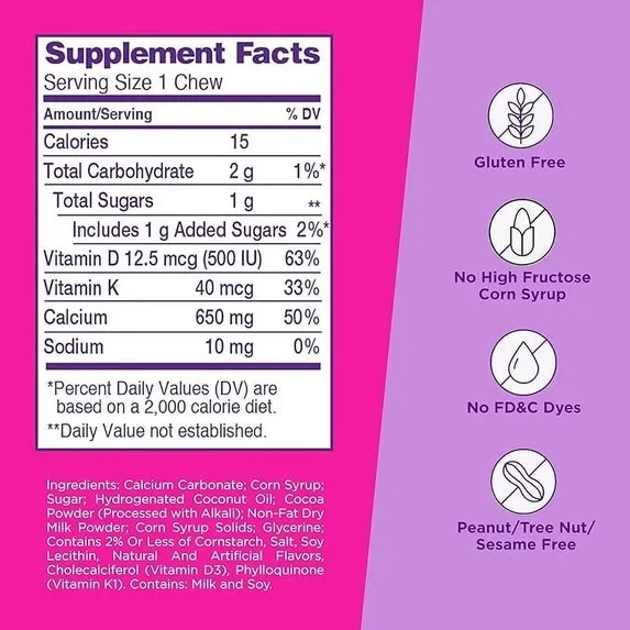 Viactiv Calcium + Vitamin D3 Supplement Soft Chews, Caramel,Calcium 100 Count
