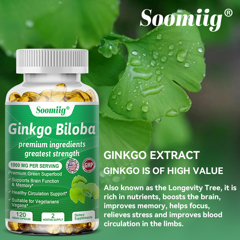 Ginkgo Biloba Extract 1000 mg, 120 Caps – Gluten Free & Non-GMO