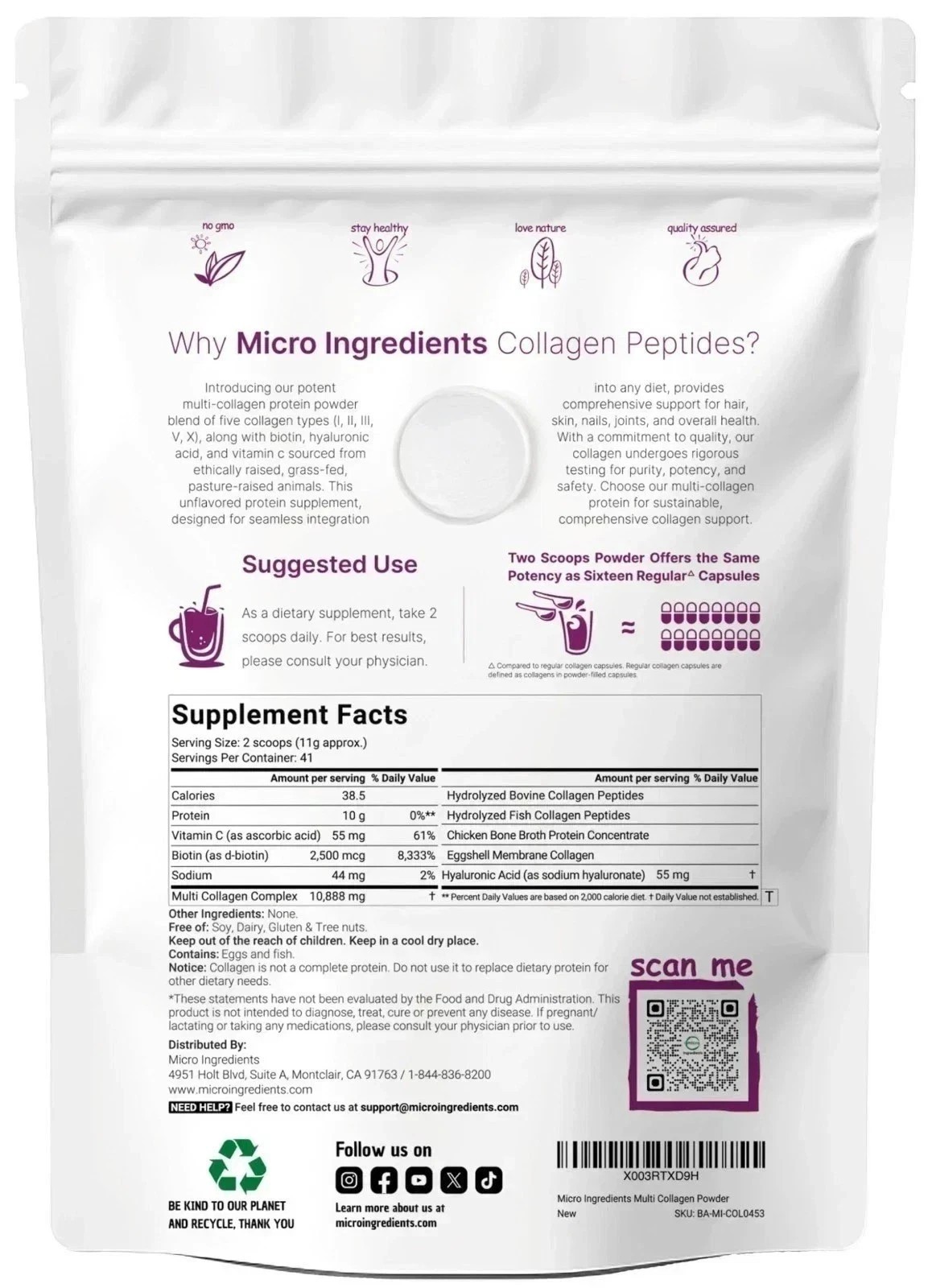 3 PACK Multi Collagen Peptides Powder 1 lb Hydrolyzed Protein Peptide+