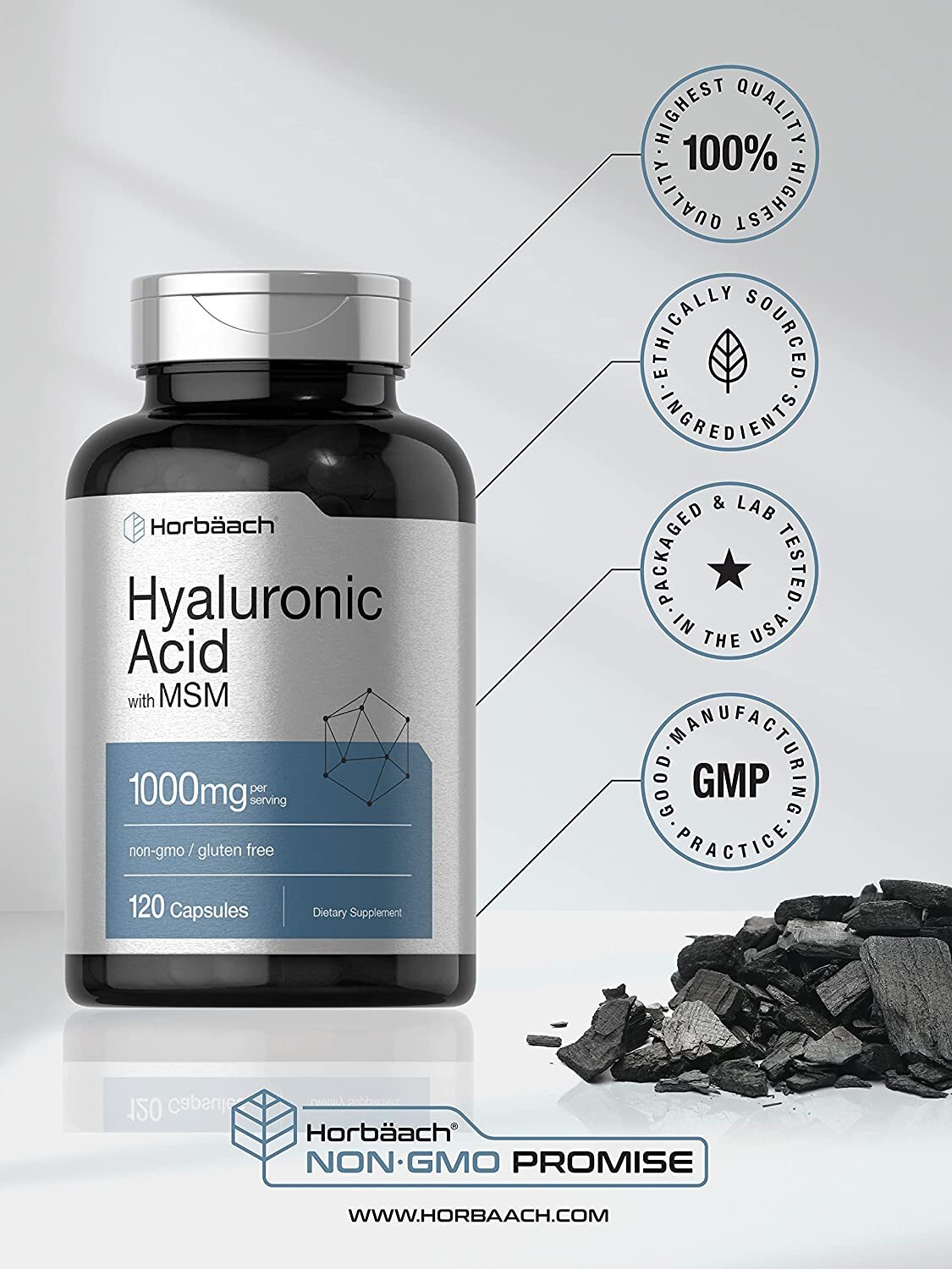 Hyaluronic Acid with MSM | 1000 mg | 120 Capsules | Non-GMO | by Horbaach