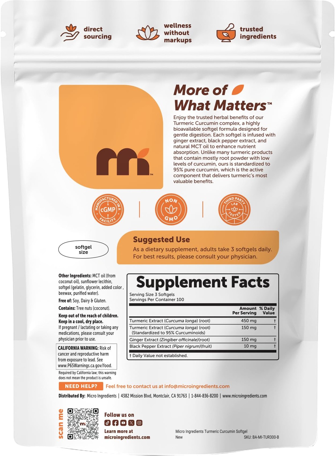 Micro Ingredients Turmeric Curcumin Supplement with 300 Count (Pack of 1)