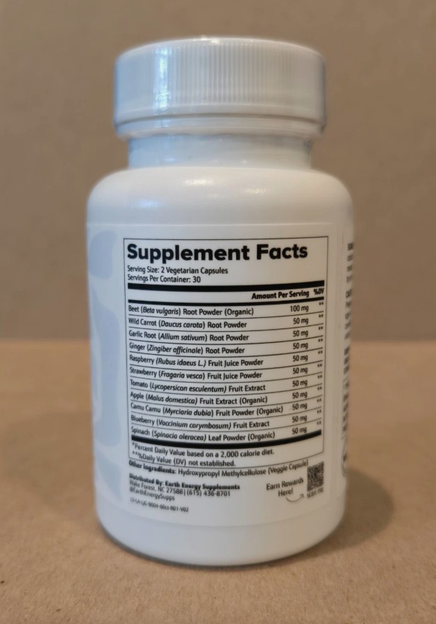 Earth Energy Fruits and Veggies Whole Food Dietary Supplement 60 Capsules NEW
