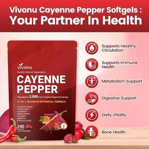 Cayenne Pepper Softgels Supplement, Supports Leg Vein, 240 Softge /1 Bag….