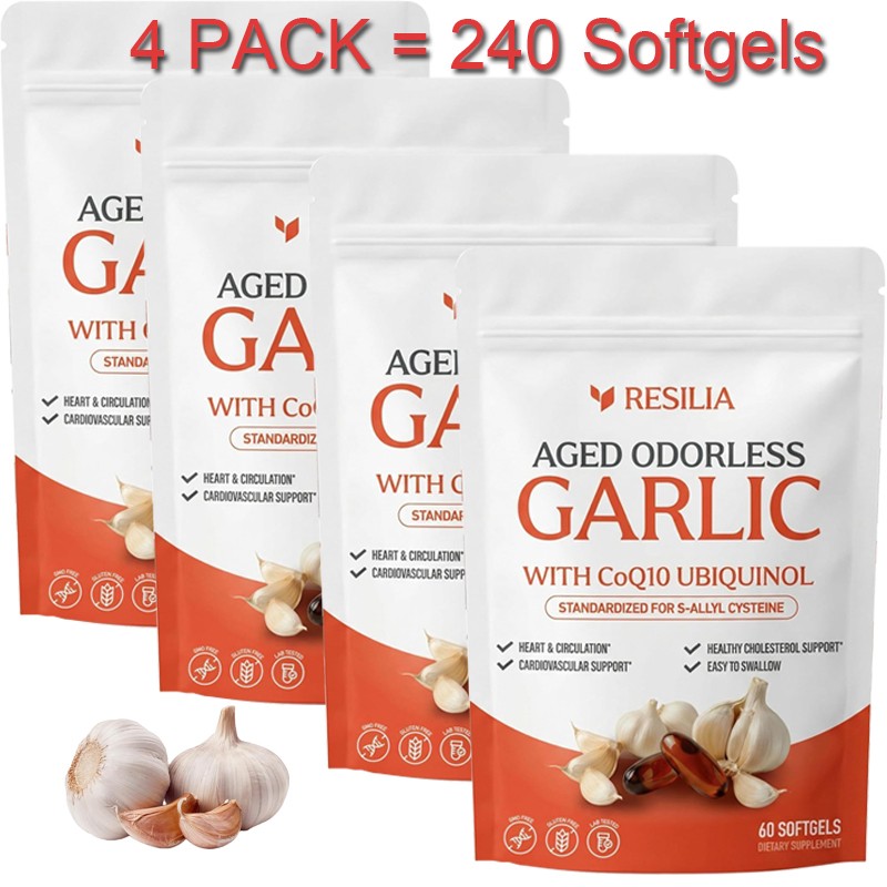 1-5x Resilia Aged Garlic 600 mg Soft Gels (60 Count) Odorless Aged Garlic Extra